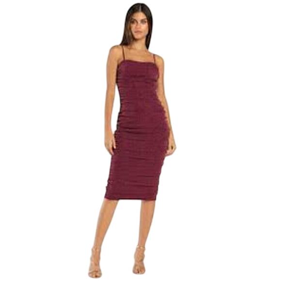 Lulus Dresses & Skirts - NWT Lulus Here to Dazzle Magenta Metallic Ruched Mesh Bodycon Dress Women Small